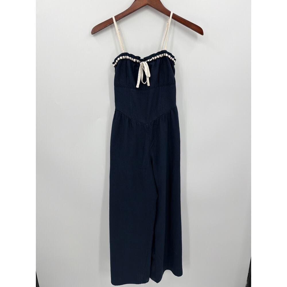 Hollister Navy Strapless Linen Blend Jumpsuit Convertible Straps XS Petite Chic - Picture 8 of 8